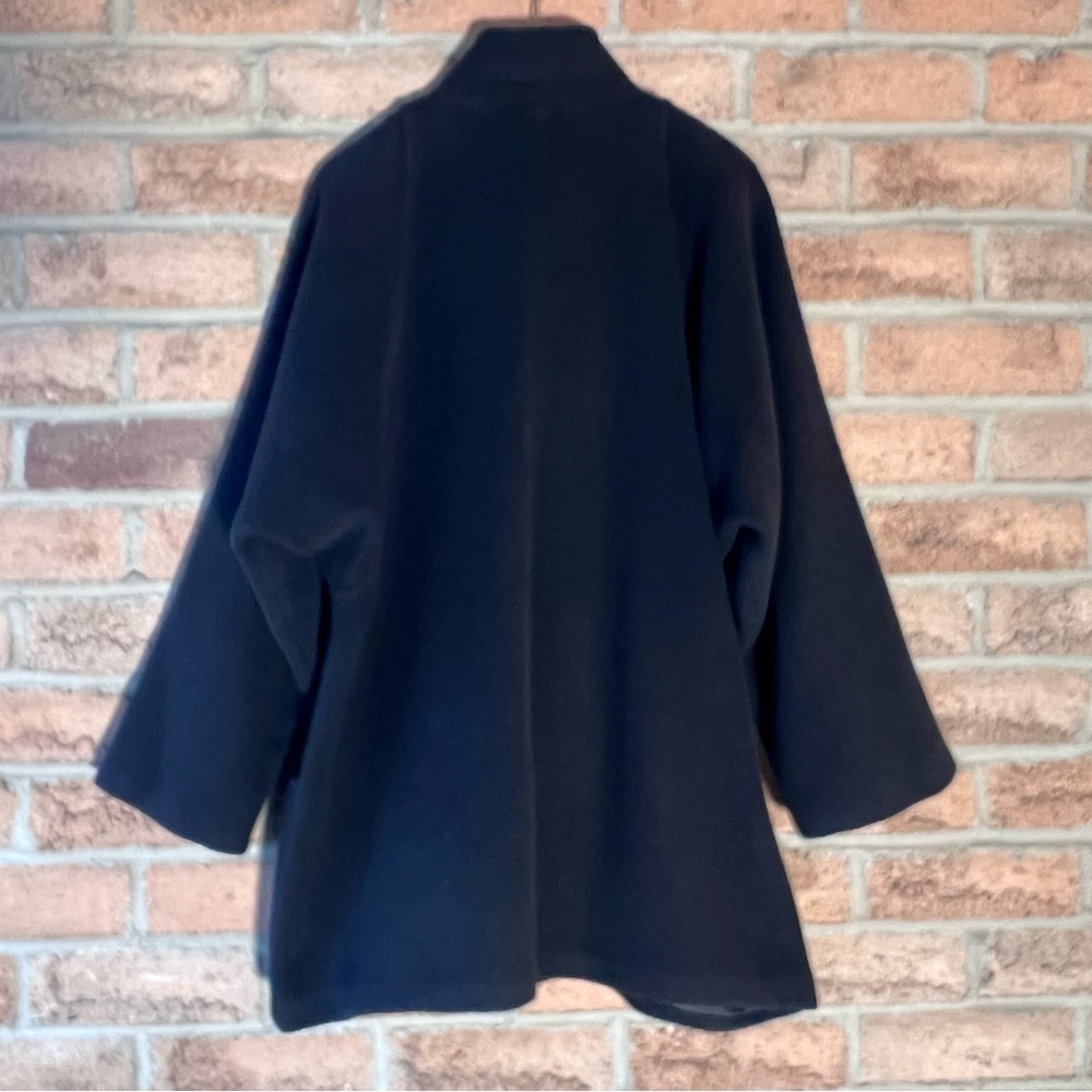 EATON Vintage Coat Double Breasted Ribbed Batwing Black Wool - Picture 6 of 15